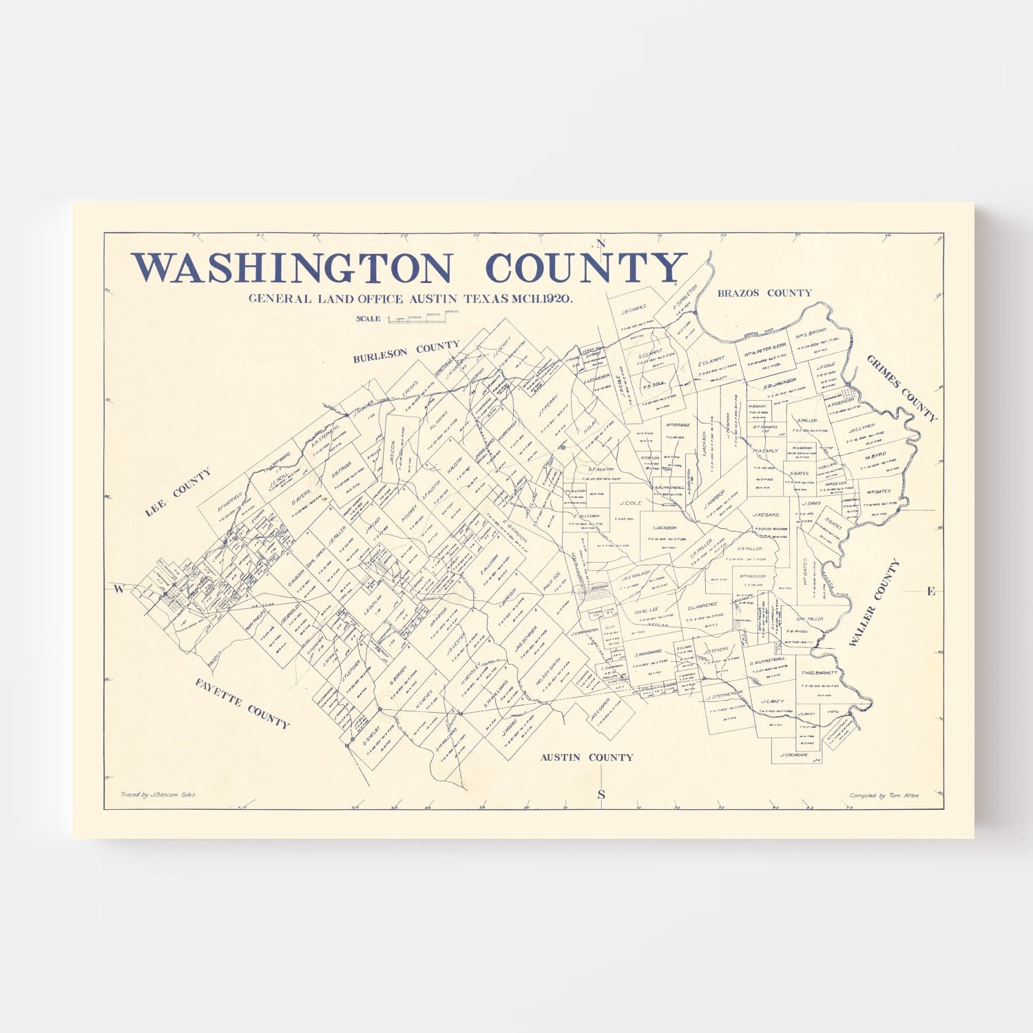 Vintage Map of Washington County, Texas 1920