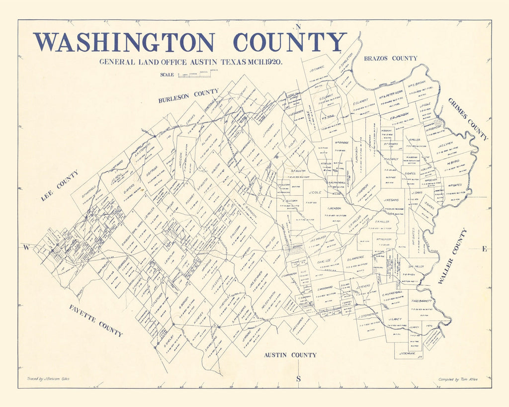Vintage Map of Washington County, Texas 1920