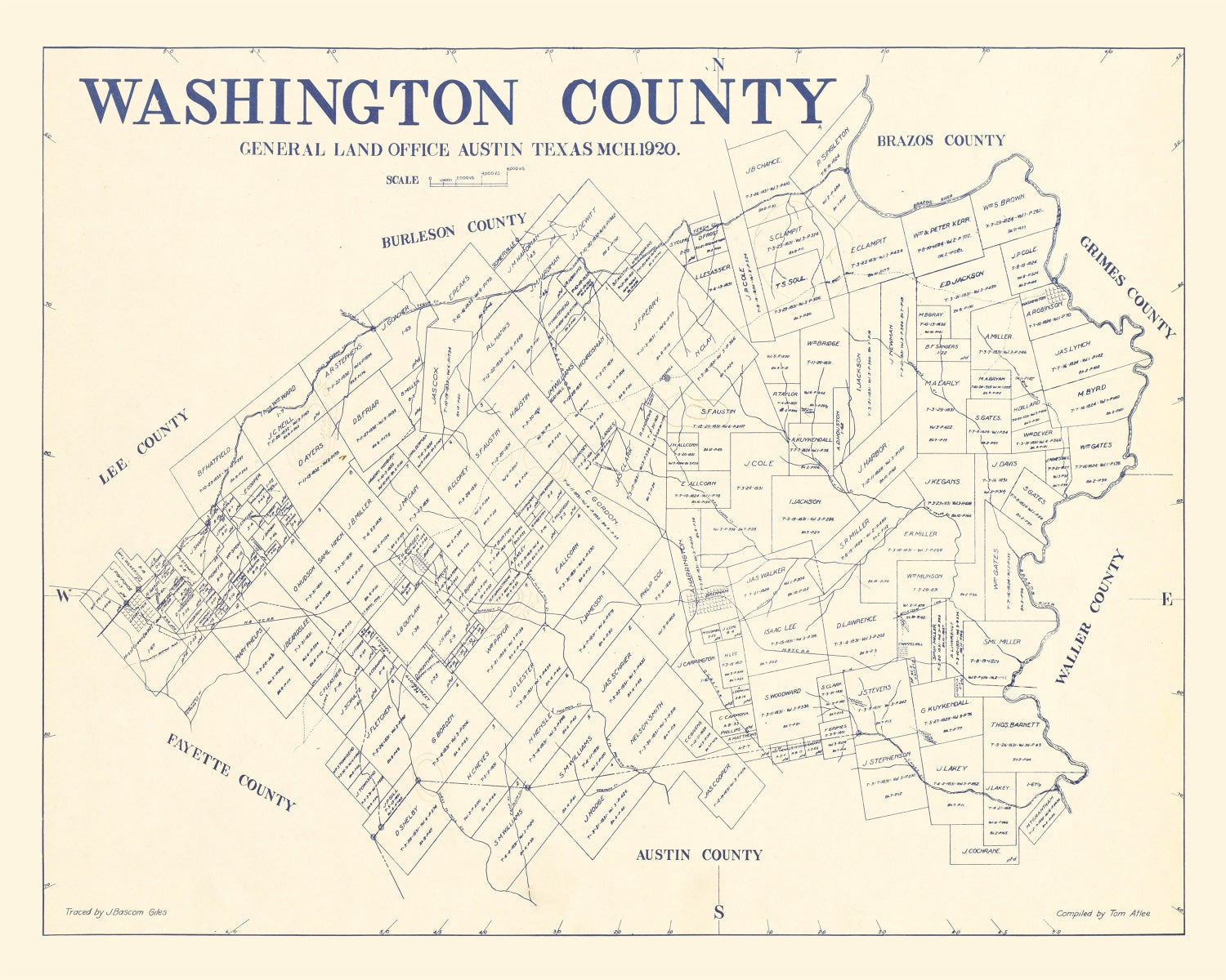 Vintage Map of Washington County, Texas 1920