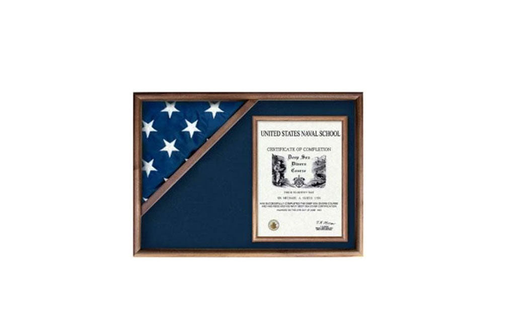 Flag Connections Flag Display Case, Flag and Certificate Flag Box - Oak
