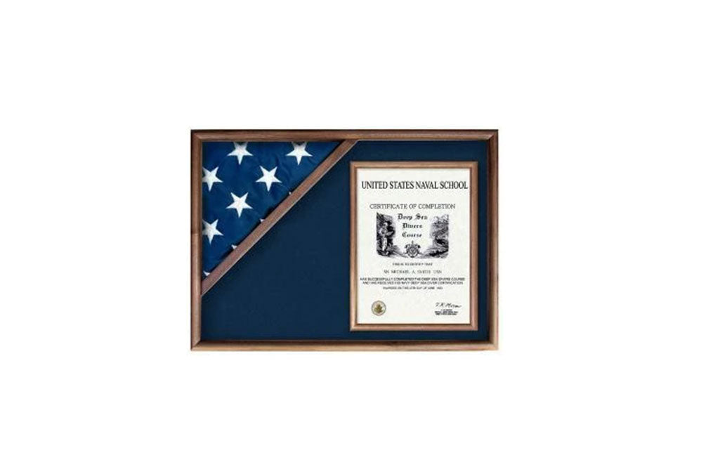 Flag Display Case Flag and Certificate Flag Box, Walnut or cherry wood