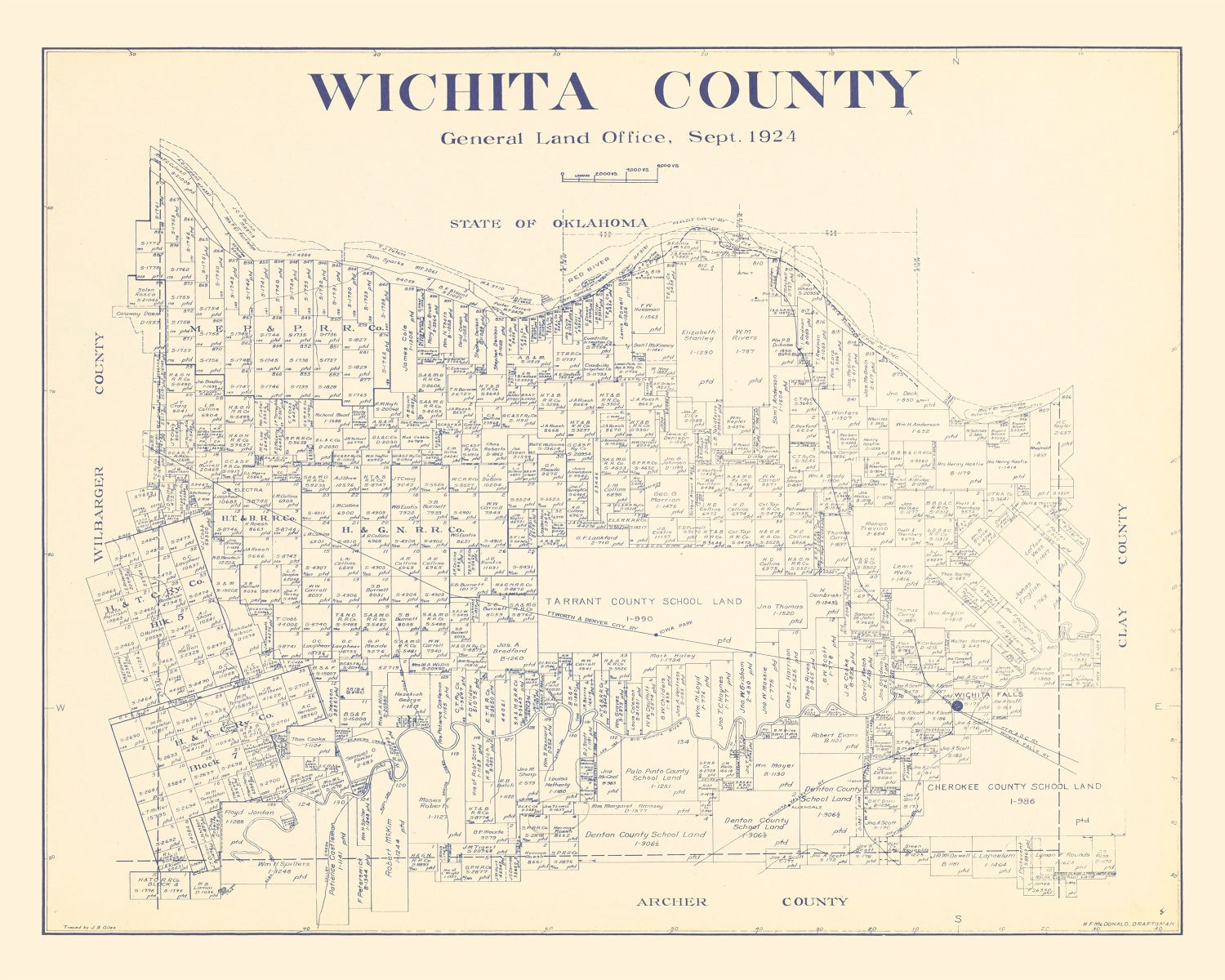 Vintage Map of Wichita County, Texas 1924