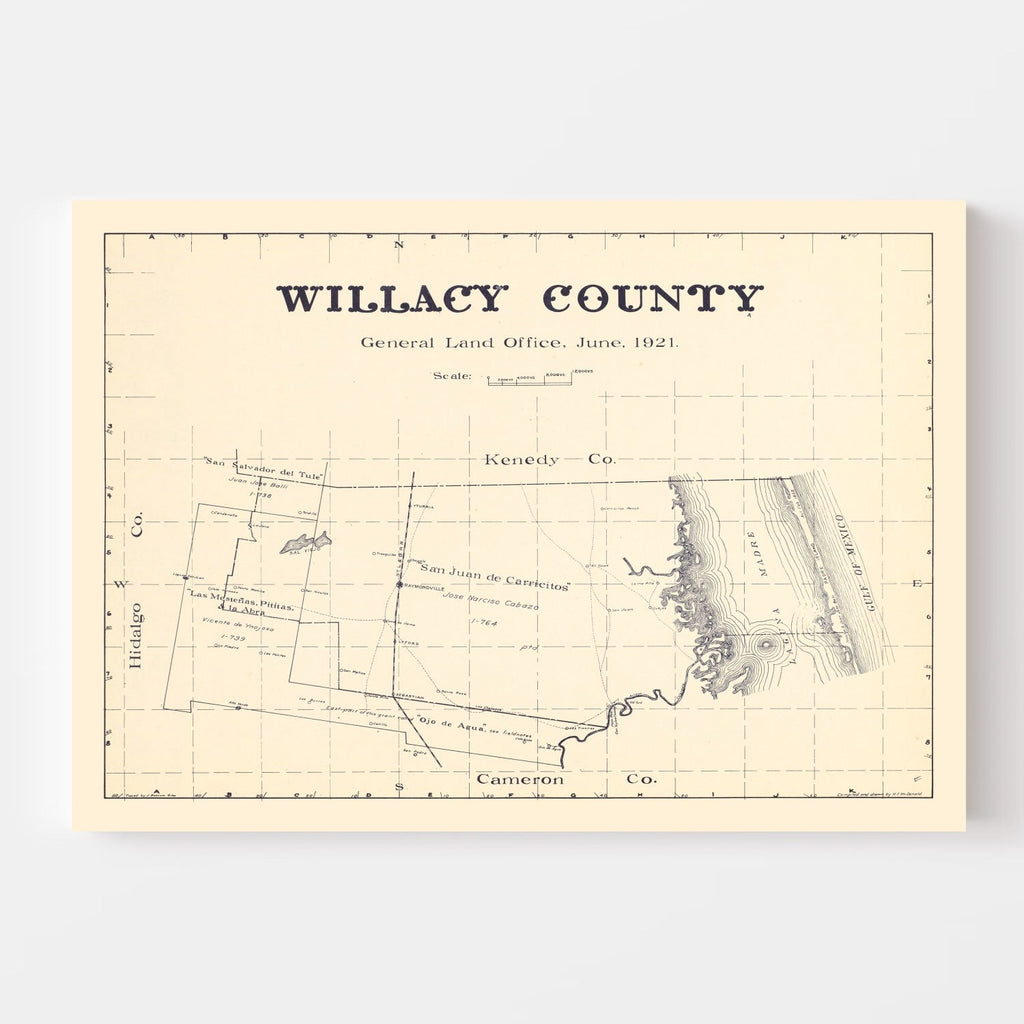 Vintage Map of Willacy County, Texas 1921