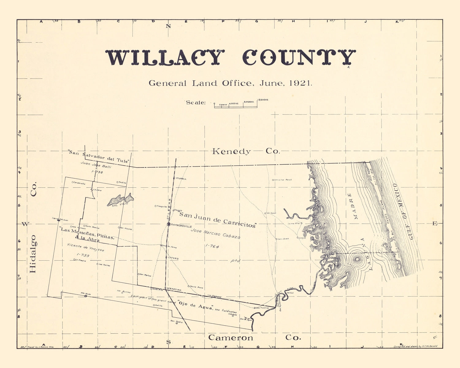 Vintage Map of Willacy County, Texas 1921