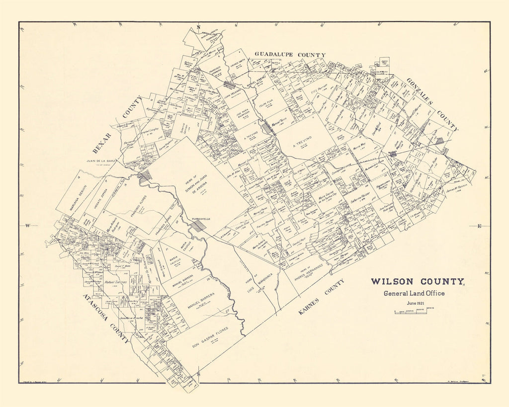 Vintage Map of Wilson County, Texas 1921