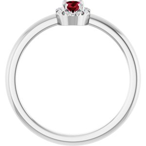 14K White Gold Natural Ruby & .05 CTW Natural Diamond French-Set Halo-Style Ring
