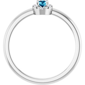 Platinum Natural Aquamarine & .05 CTW Natural Diamond French-Set Halo-Style Ring