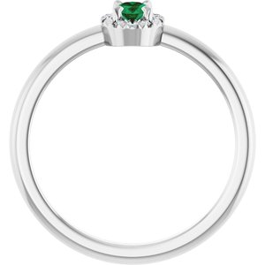 Sterling Silver Natural Emerald & .05 CTW Natural Diamond French-Set Halo-Style Ring
