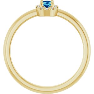 14K Yellow Gold Natural Blue Zircon & .05 CTW Natural Diamond French-Set Halo-Style Ring