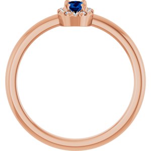 14K Rose Gold Natural Blue Sapphire & .05 CTW Natural Diamond French-Set Halo-Style Ring