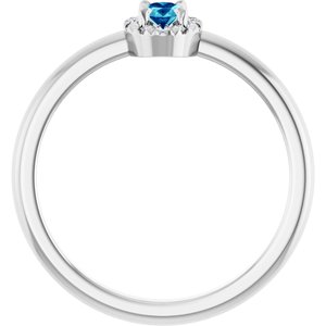 Platinum Natural Blue Zircon & .05 CTW Natural Diamond French-Set Halo-Style Ring