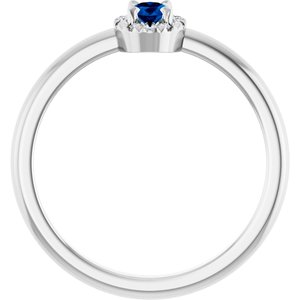 14K White Gold Natural Blue Sapphire & .05 CTW Natural Diamond French-Set Halo-Style Ring