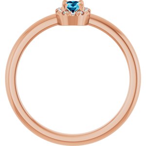 14K Rose Gold Natural Aquamarine & .05 CTW Natural Diamond French-Set Halo-Style Ring