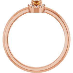 14K Rose Gold Natural Citrine & .05 CTW Natural Diamond French-Set Halo-Style Ring