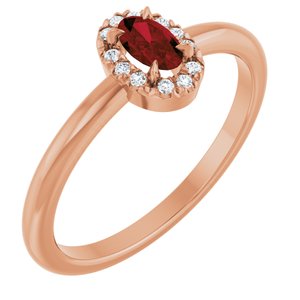 14K Rose Gold Natural Mozambique Garnet & .05 CTW Natural Diamond French-Set Halo-Style Ring