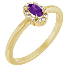 14K Yellow Gold Natural Amethyst & .05 CTW Natural Diamond French-Set Halo-Style Ring