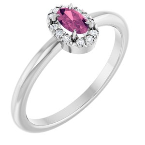 14K White Gold Natural Pink Tourmaline & .05 CTW Natural Diamond French-Set Halo-Style Ring