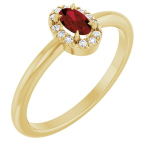 14K Yellow Gold Natural Mozambique Garnet & .05 CTW Natural Diamond French-Set Halo-Style Ring
