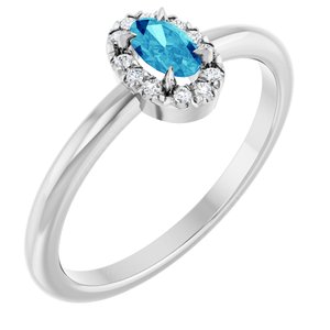Platinum Natural Blue Zircon & .05 CTW Natural Diamond French-Set Halo-Style Ring