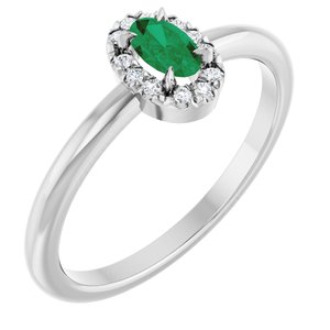 Sterling Silver Lab-Grown Emerald & .05 CTW Natural Diamond French-Set Halo-Style Ring