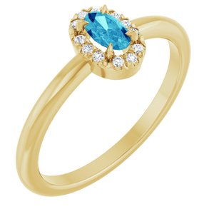 14K Yellow Gold Natural Blue Zircon & .05 CTW Natural Diamond French-Set Halo-Style Ring