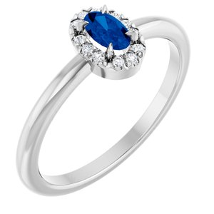 Platinum Natural Blue Sapphire & .05 CTW Natural Diamond French-Set Halo-Style Ring