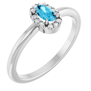 14K White Gold Natural Aquamarine & .05 CTW Natural Diamond French-Set Halo-Style Ring