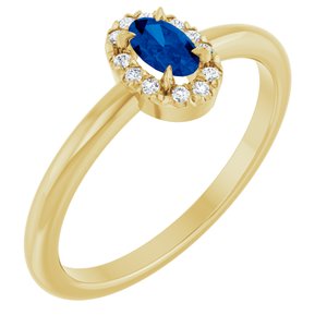 14K Yellow Gold Natural Blue Sapphire & .05 CTW Natural Diamond French-Set Halo-Style Ring