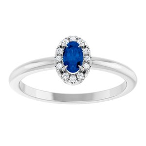Sterling Silver Natural Blue Sapphire & .05 CTW Natural Diamond French-Set Halo-Style Ring