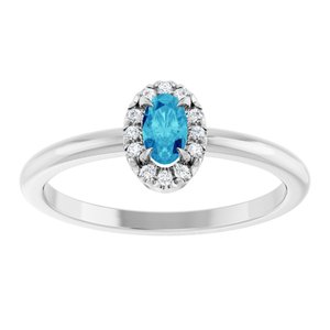 14K White Gold Natural Blue Zircon & .05 CTW Natural Diamond French-Set Halo-Style Ring