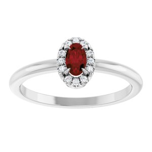 14K White Gold Natural Mozambique Garnet & .05 CTW Natural Diamond French-Set Halo-Style Ring