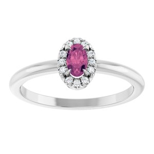 14K White Gold Natural Pink Tourmaline & .05 CTW Natural Diamond French-Set Halo-Style Ring