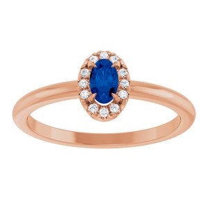 14K Rose Gold Natural Blue Sapphire & .05 CTW Natural Diamond French-Set Halo-Style Ring