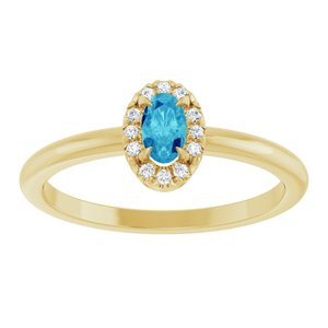 14K Yellow Gold Natural Blue Zircon & .05 CTW Natural Diamond French-Set Halo-Style Ring