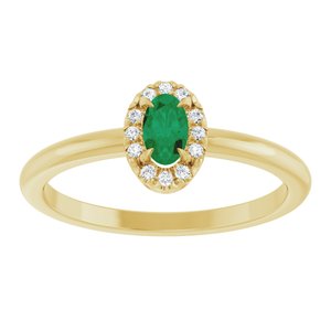 14K Yellow Gold Lab-Grown Emerald & .05 CTW Natural Diamond French-Set Halo-Style Ring