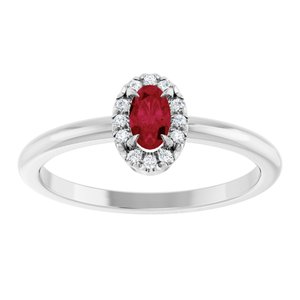 14K White Gold Natural Ruby & .05 CTW Natural Diamond French-Set Halo-Style Ring