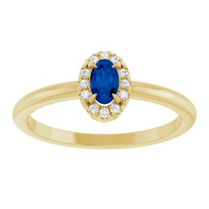 14K Yellow Gold Natural Blue Sapphire & .05 CTW Natural Diamond French-Set Halo-Style Ring