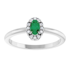 Sterling Silver Natural Emerald & .05 CTW Natural Diamond French-Set Halo-Style Ring