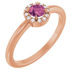 14K Rose Gold Natural Pink Tourmaline & .05 CTW Natural Diamond French-Set Halo-Style Ring