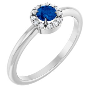 Sterling Silver Natural Blue Sapphire & .08 CTW Natural Diamond French-Set Halo-Style Ring