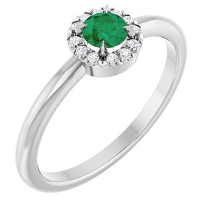 14K White Gold Lab-Grown Emerald & .05 CTW Natural Diamond French-Set Halo-Style Ring