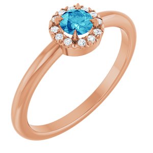 14K Rose Gold Natural Blue Zircon & .05 CTW Natural Diamond French-Set Halo-Style Ring