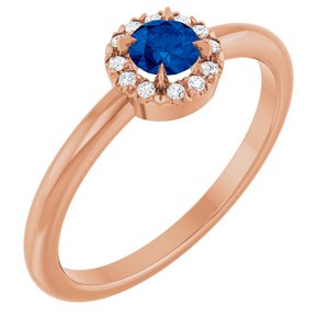 14K Rose Gold Natural Blue Sapphire & .08 CTW Natural Diamond French-Set Halo-Style Ring
