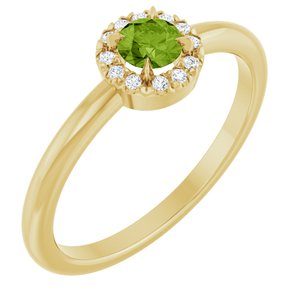 14K Yellow Gold Natural Peridot & .05 CTW Natural Diamond French-Set Halo-Style Ring