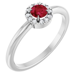 Sterling Silver Lab-Grown Ruby & .05 CTW Natural Diamond French-Set Halo-Style Ring