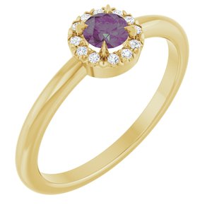 14K Yellow Gold Lab-Grown Alexandrite & .05 CTW Natural Diamond French-Set Halo-Style Ring