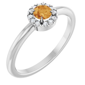 Sterling Silver Natural Citrine & .05 CTW Natural Diamond French-Set Halo-Style Ring