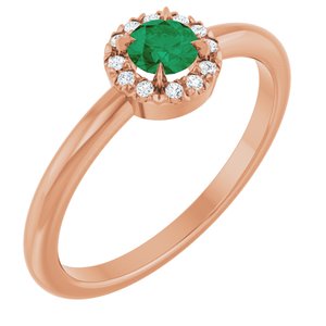 14K Rose Gold Natural Emerald & .05 CTW Natural Diamond French-Set Halo-Style Ring
