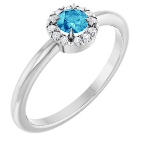 Sterling Silver Natural Blue Zircon & .05 CTW Natural Diamond French-Set Halo-Style Ring