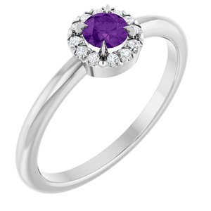 14K White Gold Natural Amethyst & .05 CTW Natural Diamond French-Set Halo-Style Ring